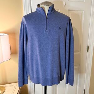 EEUC Mens Polo Ralph Lauren Quarter 1/4 Zip Slate Blue Knit Pullover Shirt LARGE